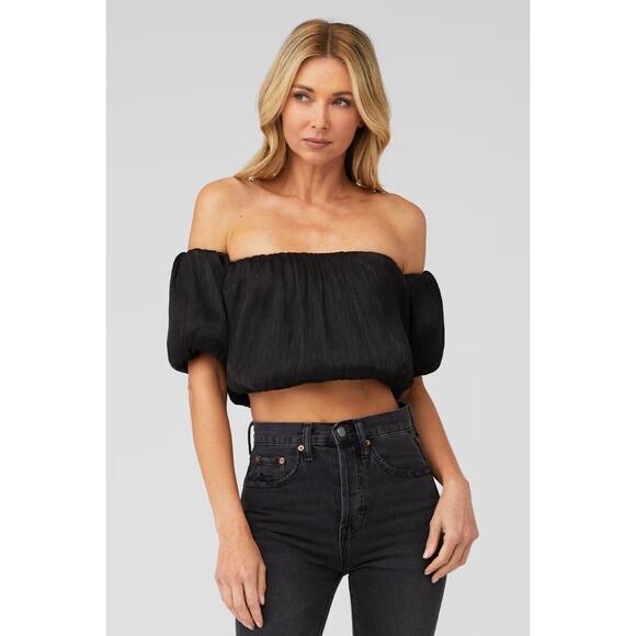 Line and Dot Black Audrey Off Shoulder Blouse Cropped Chic Party Womens Size XS - Picture 1 of 6